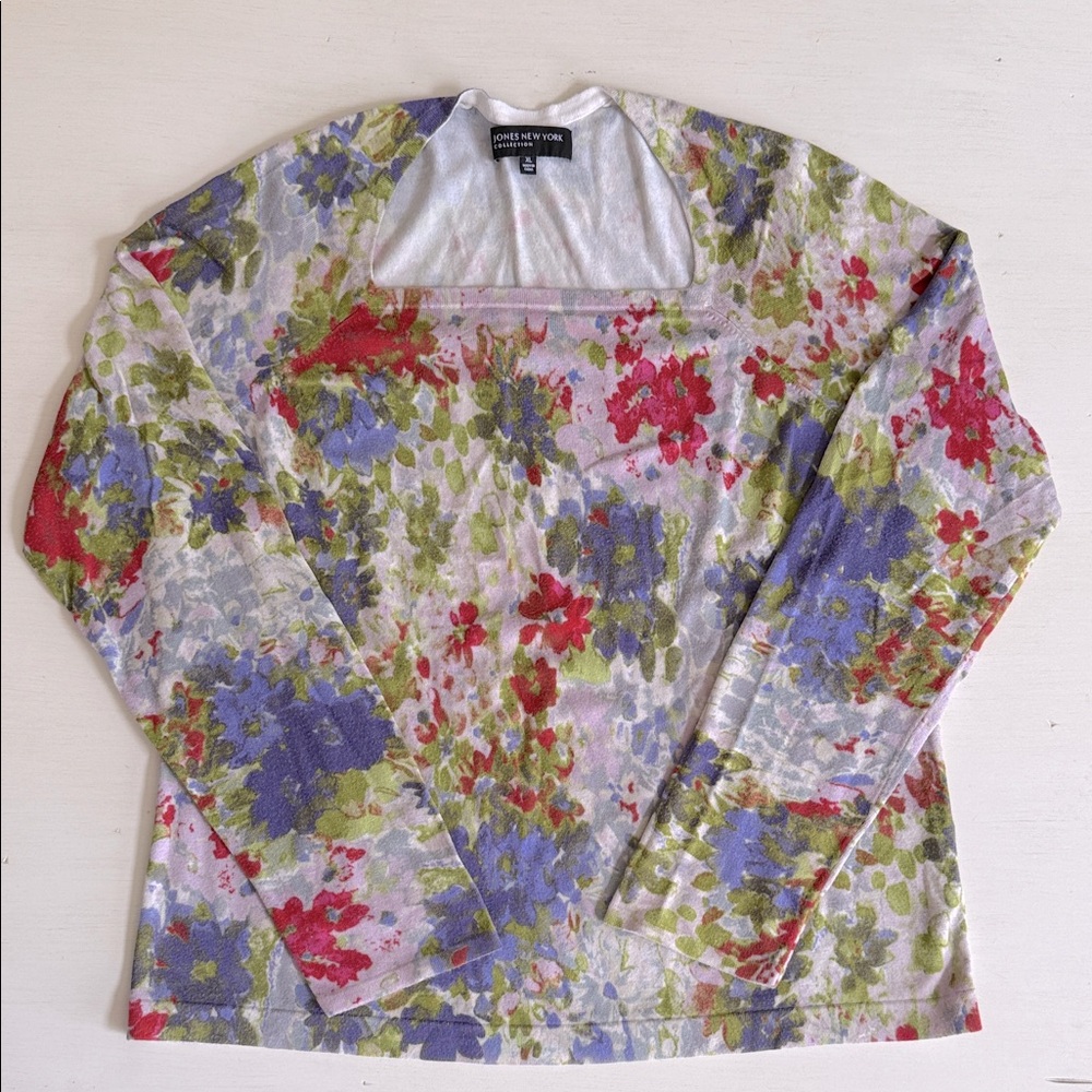 Jones New York Multicolor Floral Lightweight Sweater sz XL